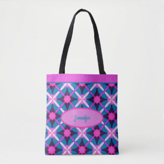 1960s Pattern in Pink, Purple and Blue, Retro Tote Bag