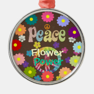 1960s, Peace, Flower Power, retro design Metal Tree Decoration