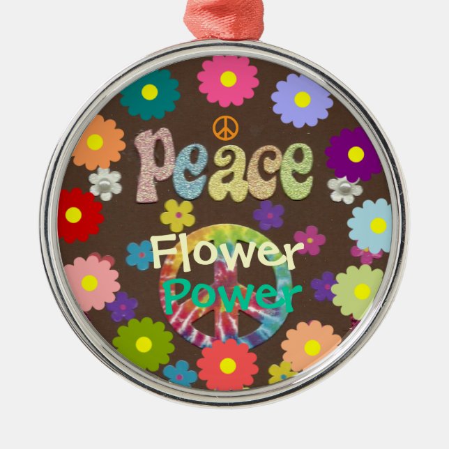 1960s, Peace, Flower Power, retro design Metal Tree Decoration (Front)