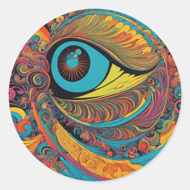 1960s Psychedelic Horror Vacui Art Pattern Classic Round Sticker (Front)
