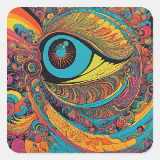 1960s Psychedelic Horror Vacui Art Pattern Square Sticker