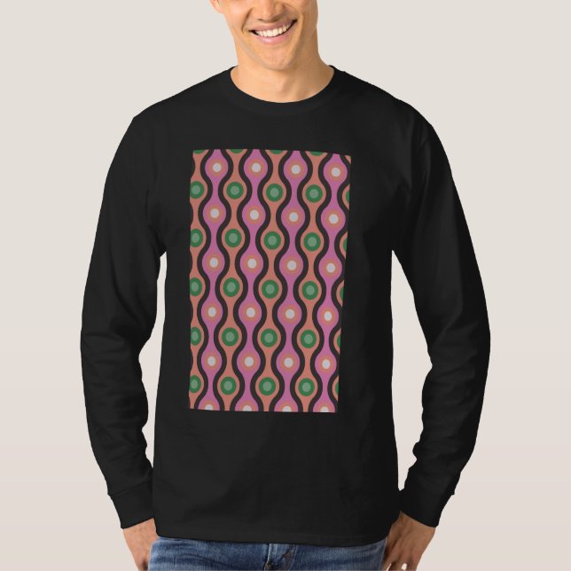 1960's RETRO WAVE AND CIRCLE PATTERN PINK AND GREE T-Shirt (Front)