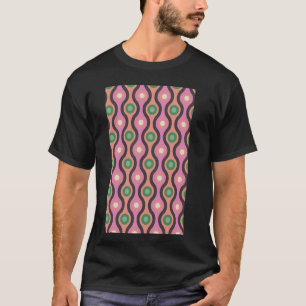 1960's RETRO WAVE AND CIRCLE PATTERN PINK AND GREE T-Shirt