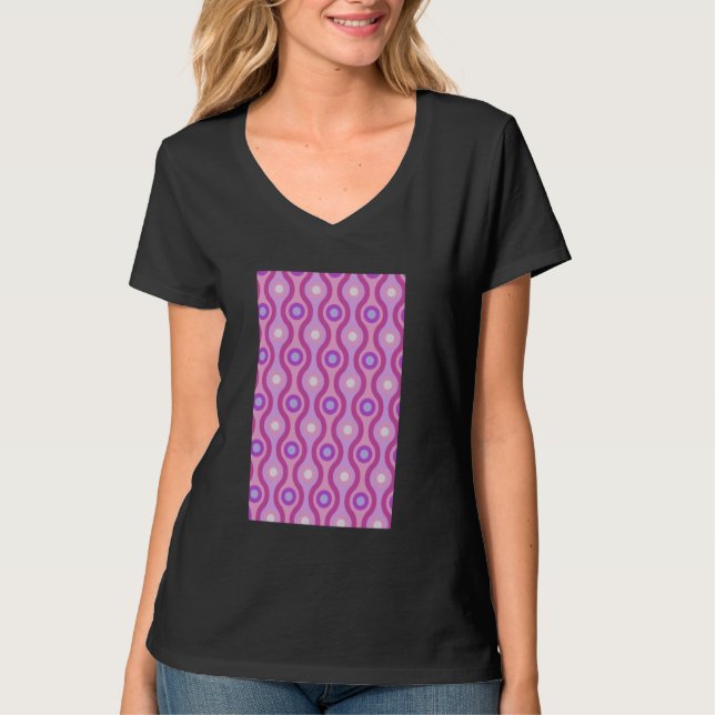 1960's RETRO WAVE AND CIRCLE PATTERN PINK AND PURP T-Shirt (Front)