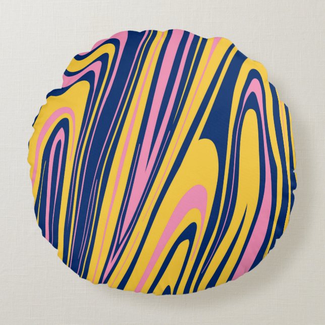 1960s Style Colour Waves Backgrounds. Wavy Psyched Round Cushion (Front)