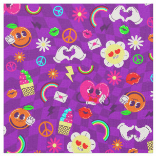 1960s valentines peace sign groovy rainbow purple  fabric