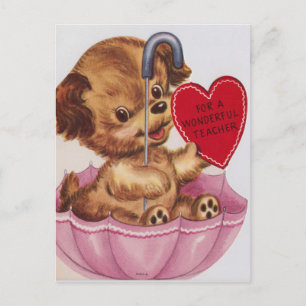 1960s Vintage For A Teacher Puppy Valentines Holiday Postcard