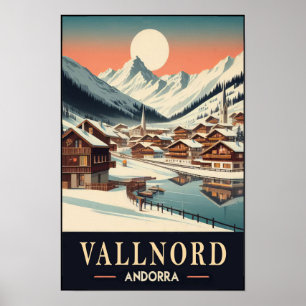 1960s Winter Charm of Vallnord Andorra Travel Poster