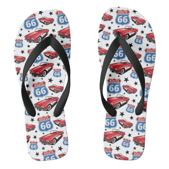 1961 C1 Red Classic Sports Car Retro Route 66 Sign Jandals (Footbed)