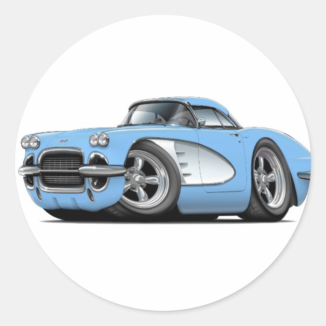 1961 Corvette Lt Blue Car Classic Round Sticker (Front)