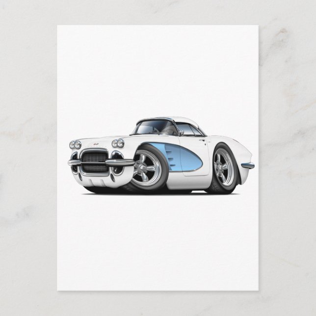 1961 Corvette White-Blue Car Postcard (Front)