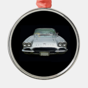 1961 silver 4 headlight corvette metal tree decoration