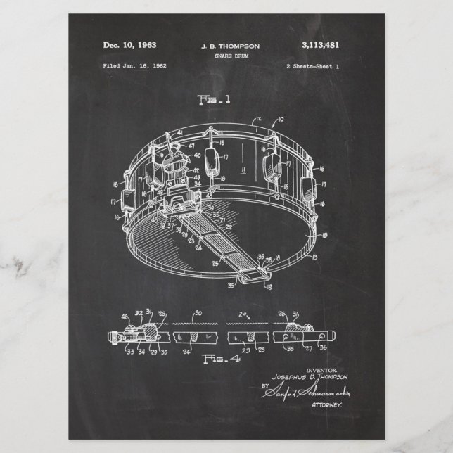 1962 Snare Drum - Patent Draw Menu (Front)