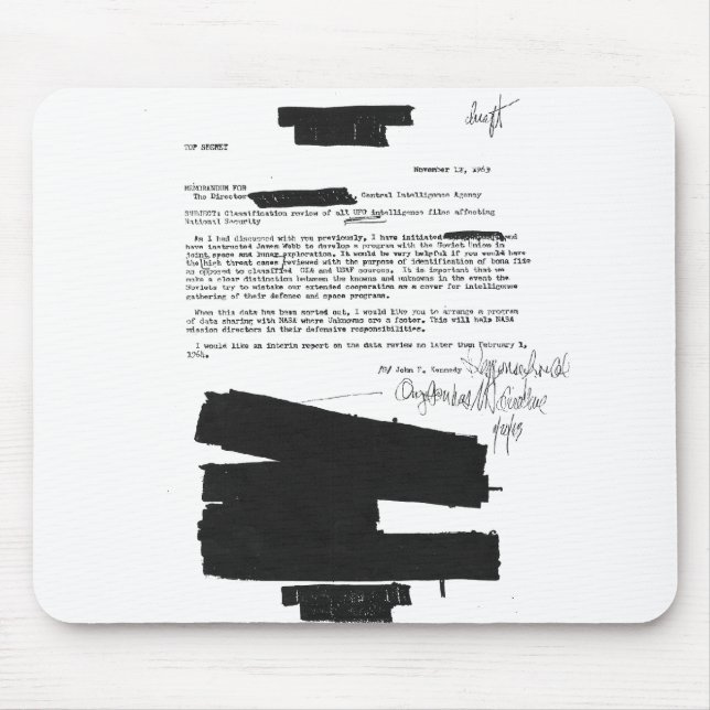 1963 Kennedy memo regarding UFOs Mouse Pad (Front)