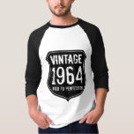 1964 Aged to perfection tshirt for 50 year old men<br><div class="desc">1964 Aged to perfection tshirt for 50 year old men. Old road sign design. Shield emblem with birth year date. Personalizable year of established number. Cool Birthday gift idea for legendary dad, husband, uncle, grandpa, brother etc. Manly black colours with distressed look letters. Age humour / Over the hill joke...</div>