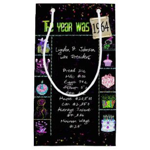 1964 Birth Year Trivia on Black Small Gift Bag