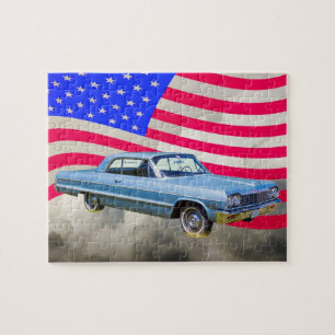 1964 Chevrolet Impala Car And American Flag Jigsaw Puzzle