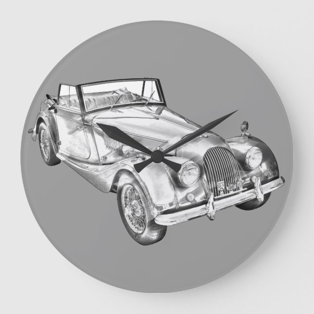 1964 Morgan Plus 4 Sports Car Illustration Large Clock (Front)