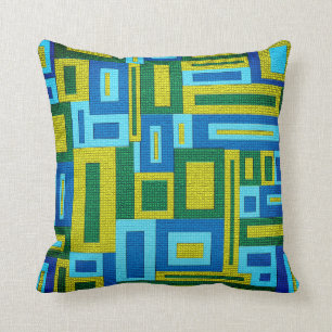 1964 Peacock Colours Mid Century Modern Geometrics Cushion