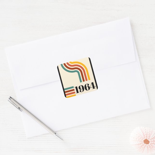 1964 Retro Stripe Vintage Poster Square Sticker (Envelope)