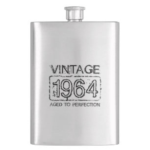 1964 Stainless steel flask Vintage Birthday gift