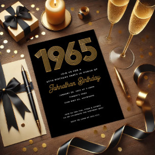1965 Black Faux Gold 60th Birthday Invitation