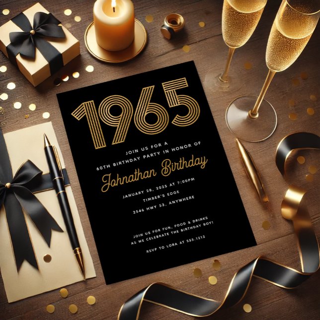 1965 Black Faux Gold 60th Birthday Invitation (1965 Black Faux Gold 60th Birthday Invitation)
