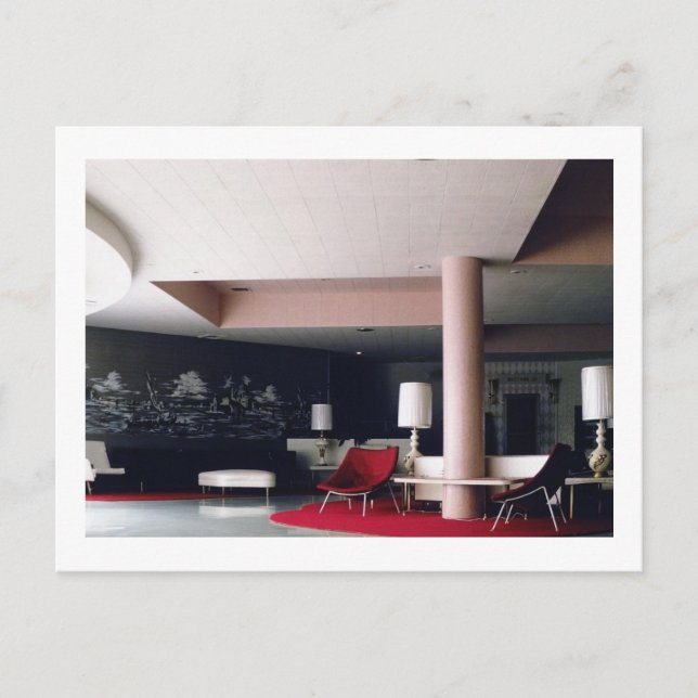 1965 Mid Century Modern Hotel Lobby Postcard (Front)
