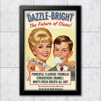 1965 Vintage Dazzle-Bright Toothpaste Advertising Poster