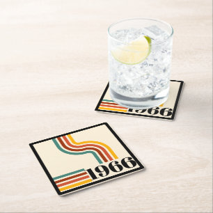 1966 60th Birthday Retro Stripe Vintage  Square Paper Coaster
