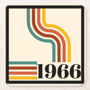 1966 60th Birthday Retro Stripe Vintage Square Paper Coaster