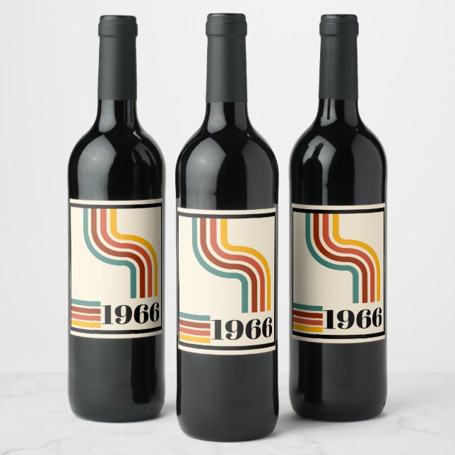 1966 60th Birthday Retro Stripe Vintage  Wine Label (Bottles)