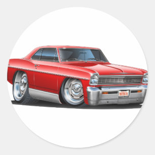 1966-67 Nova Red Car Classic Round Sticker