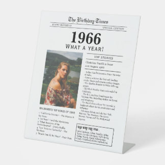 1966 Birthday Newspaper Tabletop Pedestal Sign