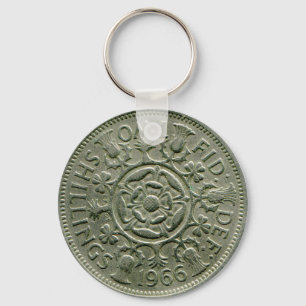 1966 British two shilling keychain