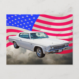 1966 Chevrolet Caprice With American Flag Postcard