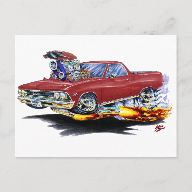 1966 El Camino Maroon Truck Postcard (Front)