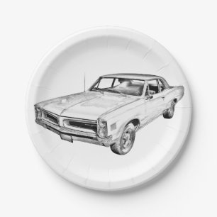 1966 Pontiac Lemans Muscle Car Illustration Paper Plate