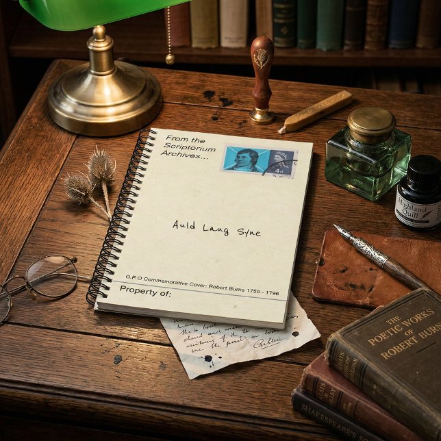 1966 Robert Burns Postage Stamp Antique Literary Notebook (Robert Burns Commemorative Stamp 1759 - 1796 on a Vintage style notebook. Poetcore & dark academia )