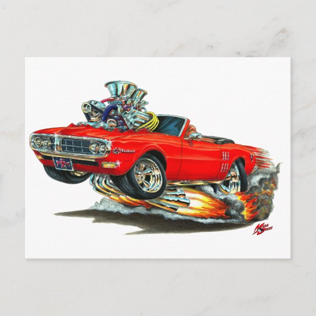 1967-68 Firebird Red Convertible Postcard (Front)