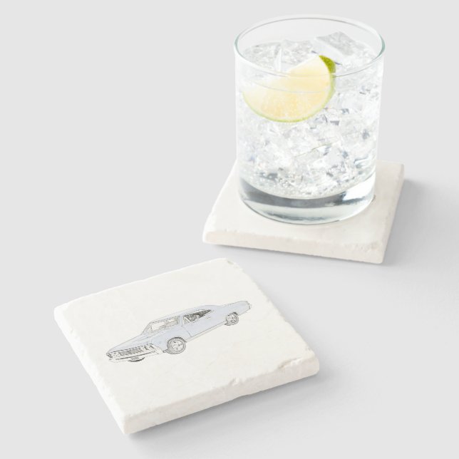 1967 Chevy Chevelle Pencil Style Illustration Stone Coaster (Side)