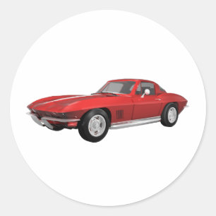 1967 Corvette: Sports Car: Red Finish: Classic Round Sticker