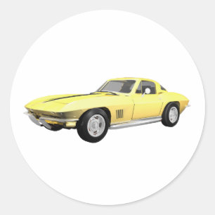 1967 Corvette Sports Car: Yellow Finish Classic Round Sticker