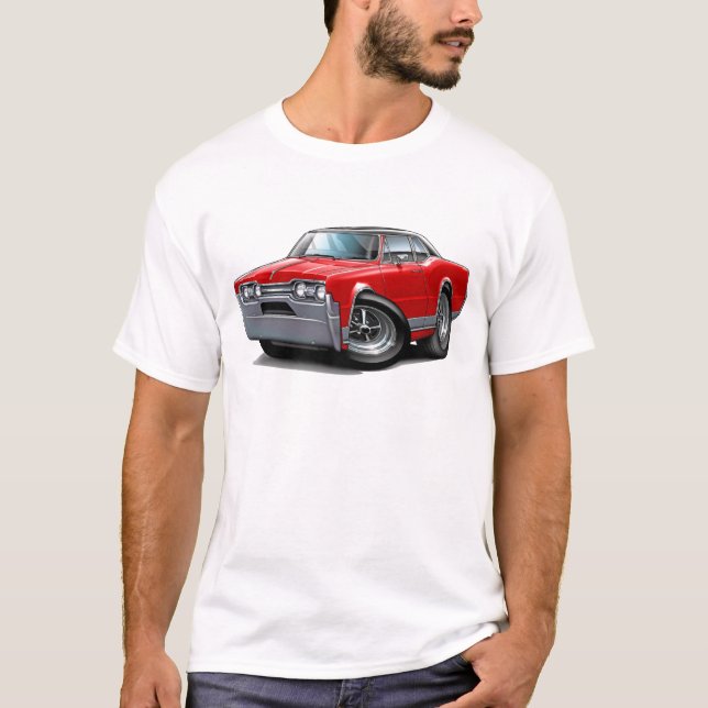 1967 Olds Cutlass Red-Black Car T-Shirt (Front)