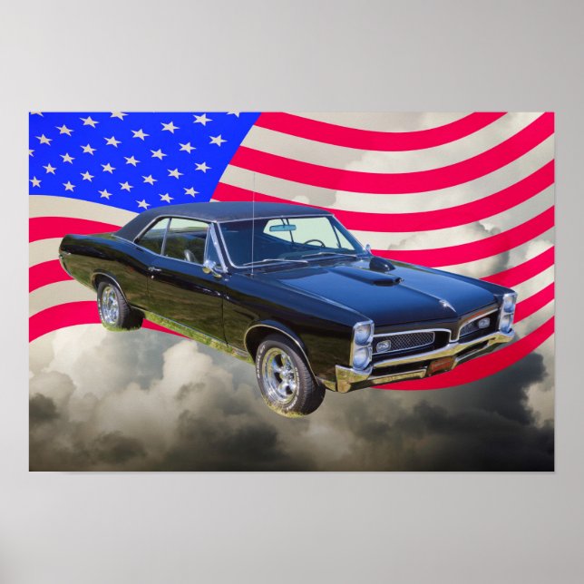1967 Pontiac GTO and American Flag Poster (Front)