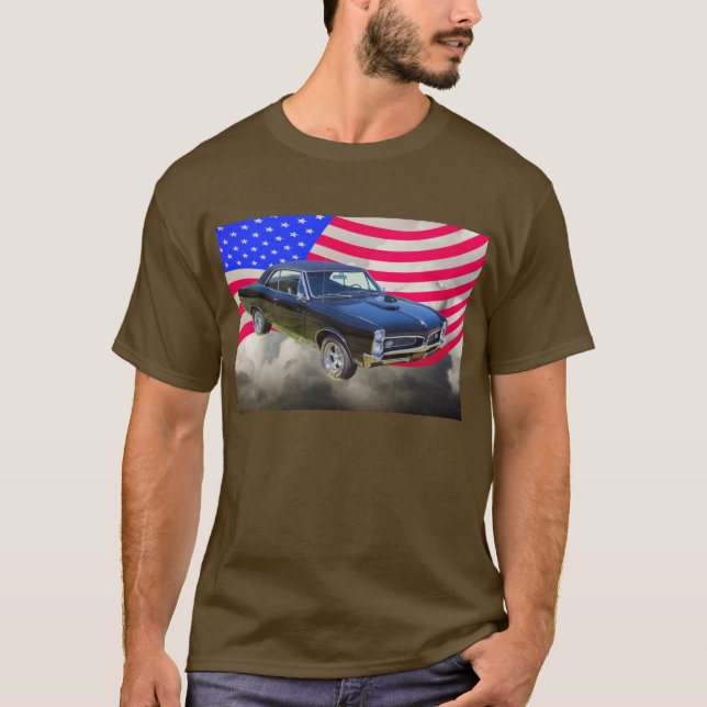 1967 Pontiac GTO and American Flag T-Shirt (Front)