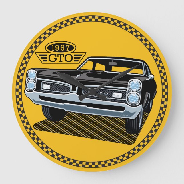 1967 Pontiac GTO Black BACKGROUND COLOR EDITABLE. Large Clock (Front)