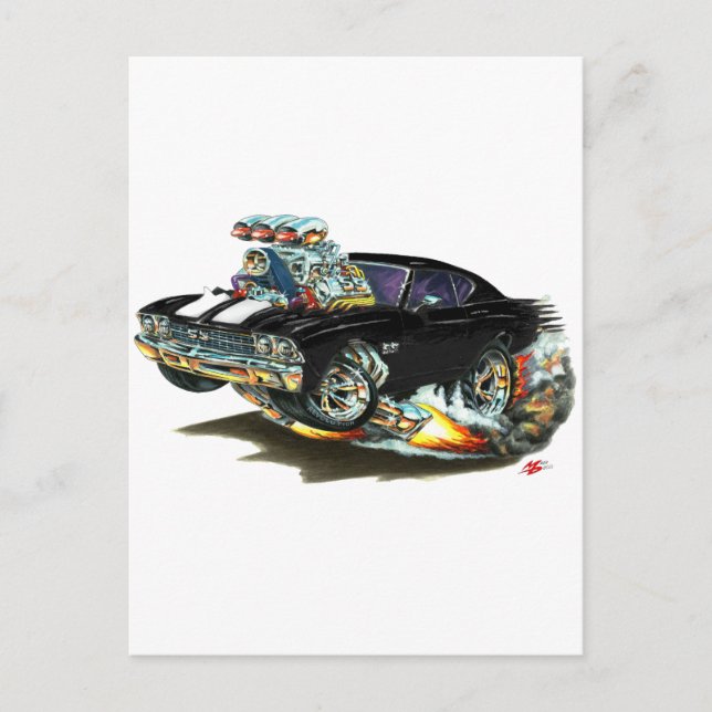 1968-69 Chevelle Black-White Car Postcard (Front)