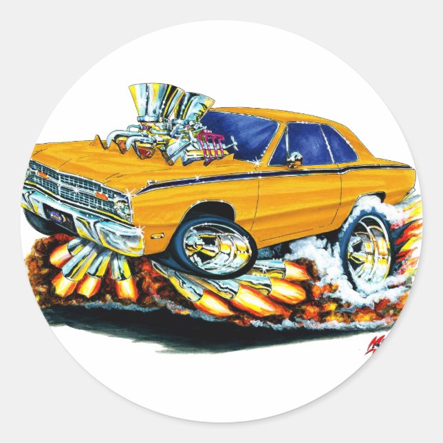1968-71 Dodge Dart Orange Car Classic Round Sticker (Front)