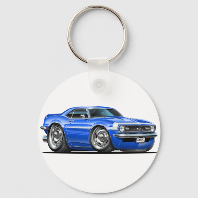 1968 Camaro Blue-White Car Key Ring (Front)